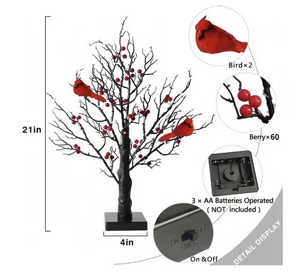 🐦Vintage Glowing Tree with Cardinals